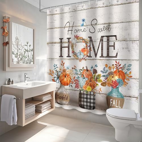 APROPHIC Fall Shower Curtain with Pumpkin Floral Design, 72x72in