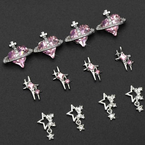 RODAKY Star and Planet Nail Charms 12pcs Crystal Rhinestone Gems