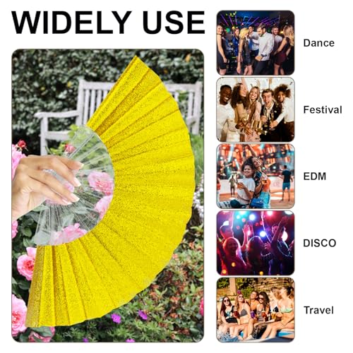 Gold Glitter Folding Hand Fan - 9" Clacking Rave Accessory