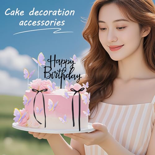 17PCS Butterfly Cake Toppers with Bows for Birthday Parties