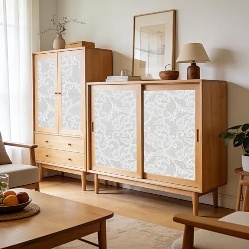NINETREX Frosted White Lace Window Privacy Film, 17.5" x 78.7" Static Cling