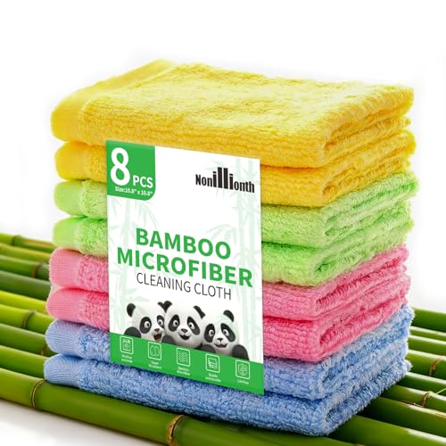 Bamboo Microfiber Cleaning Cloths, 8-Piece Multicolor Kitchen Rag Set