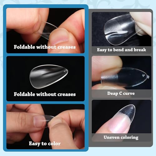 Lsnisni Short Almond Gel Acrylic Nail Tips Clear 288 PCS