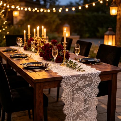 Pardecor Lace Table Runner 12x120 Inch, 10 Pack - White for Wedding & Party