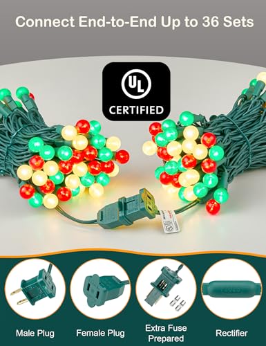 Christmas String Lights 2 Pack 24ft 70 LED G15 Globe Red Green White