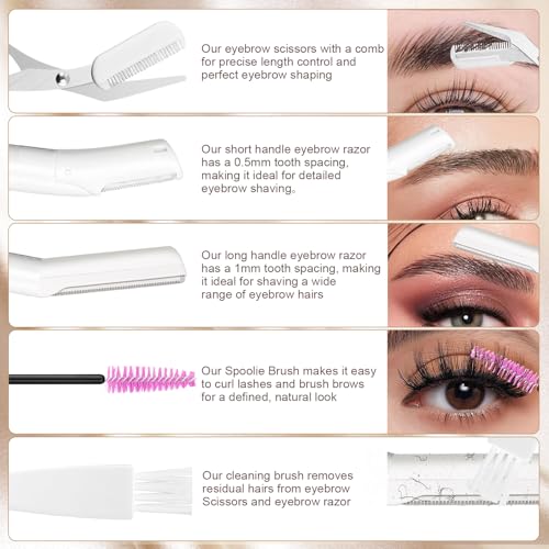 5-in-1 Eyebrow Trimming Kit with Razors, Scissors and Spoolie Brush - Milky White
