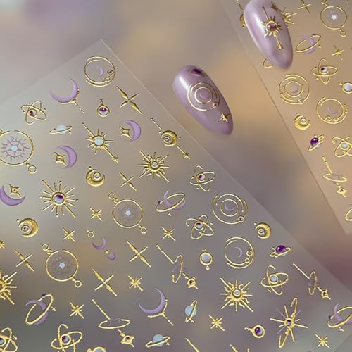 Star Nail Stickers 3D Self-Adhesive Sun Moon Y2K Nail Decals