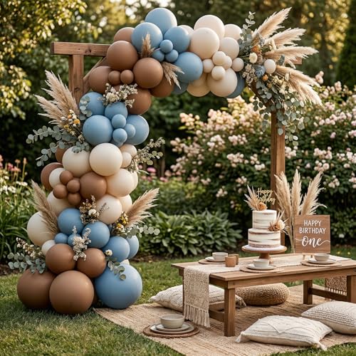 Dusty Blue & Brown Balloon Arch Kit - 122 Pcs Baby Shower Decor