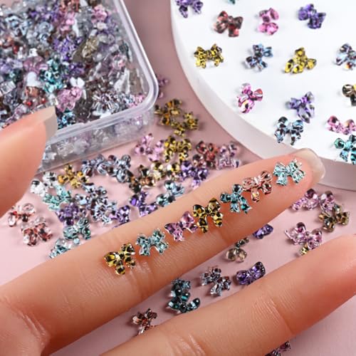 Clekspoye 3D Butterfly & Leopard Bow Nail Charms - 150Pcs Resin Art Jewels