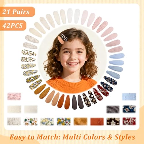 GIYAWA 42 Pcs Floral Non-Slip Snap Hair Clips for Baby Girls & Toddlers