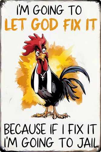 WSUPBPR Chicken G Funny Christian Gift Tin Sign for Farmhouse Kitchen Decor 8x12 in
