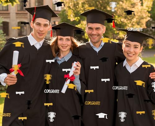 Graduation Confetti 2026 – 200PCS Black Gold Silver Table Decor