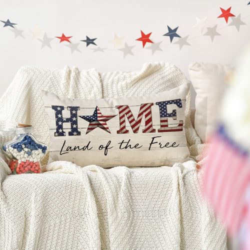 4th of July Throw Pillow Cover - 12 x 20 Inch Patriotic Decor