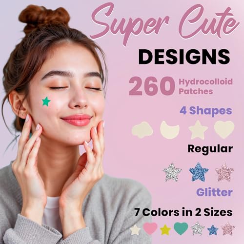 Andlane Cute Pimple Patches - 260 Pcs Hydrocolloid Acne Zit Stickers