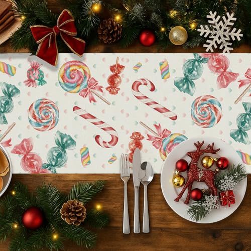 Candy Christmas Table Runner 13x108 Inch Seasonal Holiday Kitchen Decor