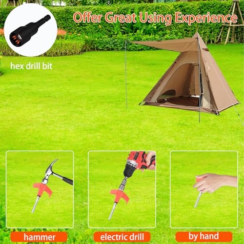 10-Pack 8" Heavy Duty Screw in Tent Stakes, Drill-in Non-Rust Ground Anchor Pegs, Metal Tent Accessories for Camping, Garden, Hiking, Orange