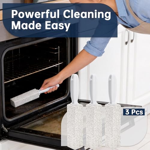 Pumice Stone Cleaning Stick for Oven, Grill, and Stove - 3 Pack with Handle