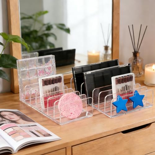 WECHENG 2 Pack Acrylic Makeup Palette Organizer - 7-Section Clear Holder for Vanity & Countertop