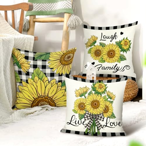 Joymaison Yellow Sunflower Throw Pillow Covers 18x18 Set of 4
