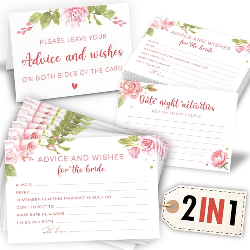 Bridal Shower Advice Cards - 50 Floral Pink Rose Keepsakes