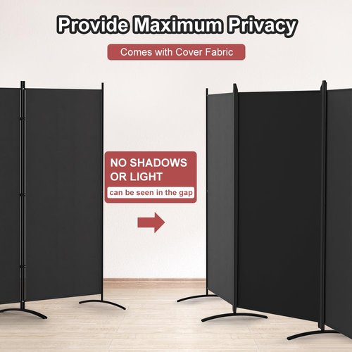 Kokorona 4 Panel Room Divider, 6FT Tall Folding Privacy Screen Wall Dividers, Portable Privacy Screen Freestanding Room Divider for Room Separation, Included - Cover Strips, Black, 136''W x 71''H