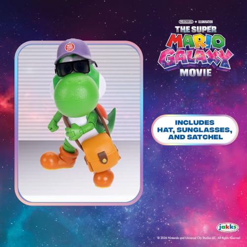 JAKKS Pacific Super Mario Galaxy Yoshi Action Figure with Accessories, 5-inch Collectible Toy