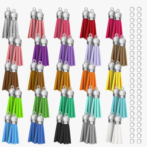 50-Piece Faux Leather Tassel Charm Set for Keychains - 25 Multi Colors