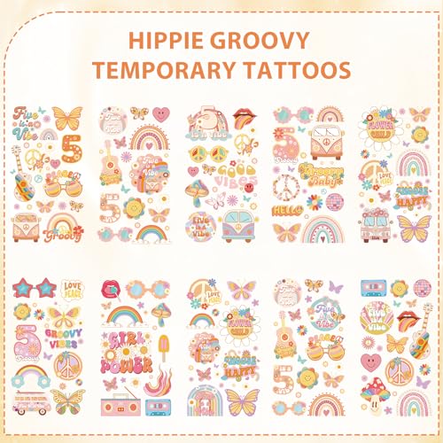 Five Is A Vibe Temporary Tattoos - 20 Sheets Groovy Retro 5th Birthday Party Favors