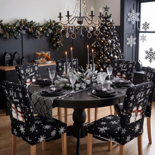 Moukeren Christmas Snowman Chair Covers - Black, Set of 6