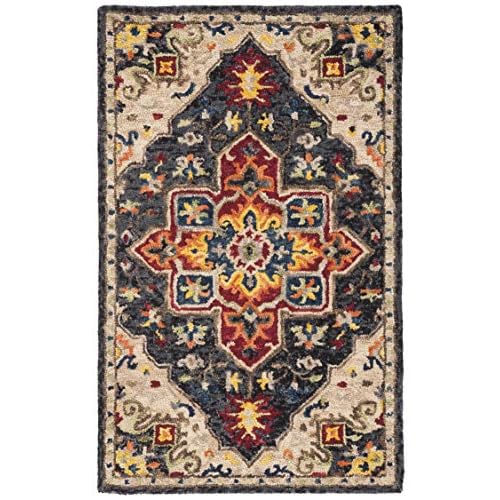 SAFAVIEH Aspen Collection Accent Rug - 2' x 3', Charcoal & Cream, Handmade Boho Medallion Wool, Ideal for High Traffic Areas in Entryway, Living Room, Bedroom (APN511H)