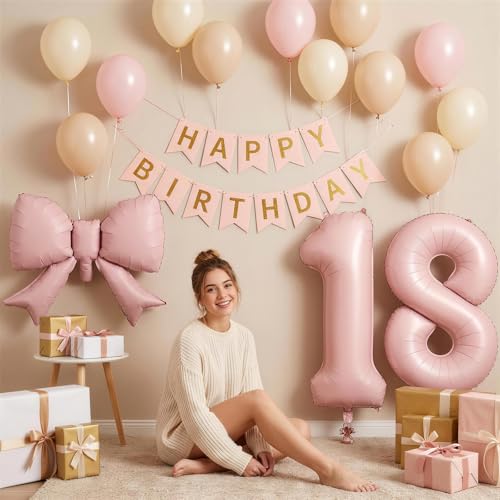 40 Inch Dusty Pink Number 1 Balloon with Matching Bow for 1st Birthday
