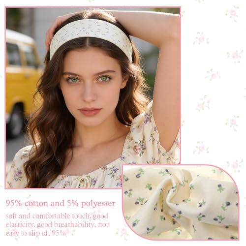 Tyqour Women's Cotton Floral Headbands 6-Piece Non-Slip Stretchy Set