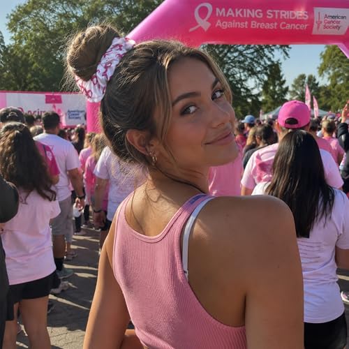 Breast Cancer Awareness Scrunchies, 4-Pack Pink Ribbon Hair Ties