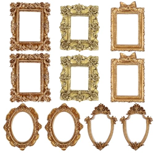 Mini Gold Picture Frames Set - 10 Vintage Resin Frames for Crafts