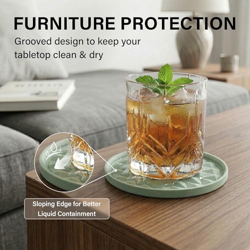 Sage Green Silicone Drink Coasters Set of 2 - Non-Slip & Reusable