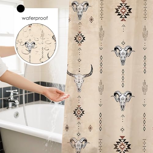 Mocsicka Western Farmhouse Shower Curtain, Vintage Brown, 71x71 Inch