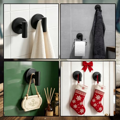 Matte Black Suction Cup Hooks - 2Pcs Waterproof Towel Holders