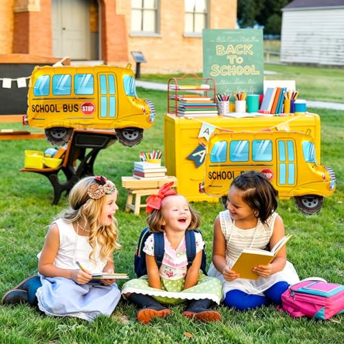 Large Yellow School Bus Foil Balloons - 4 Pack for Back to School Parties