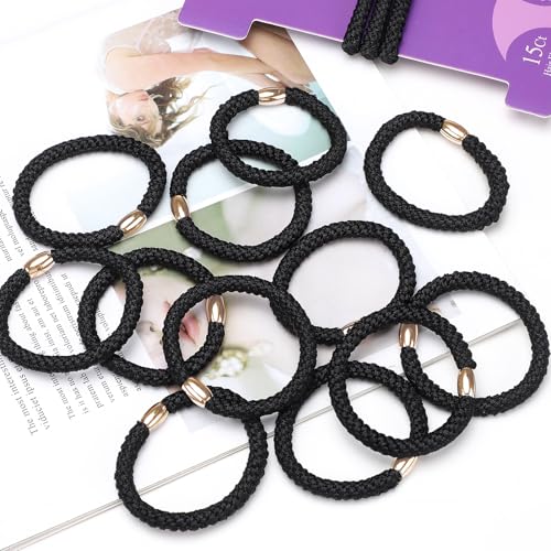 WantGor No Damage Hair Ties 15-Pack Elastic Ponytail Holders Black