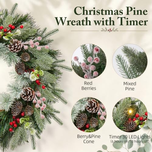 Christmas Wreath for Front Door - Pine Artificial Holiday Door Decor - Variation of Christmas Wreath