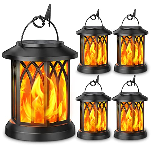 Black 4 Pack Solar Lanterns Outdoor Lights Flickering Flame Waterproof Yard Decor
