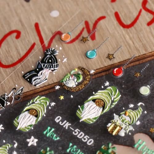 BELSITA 5D Embossed Christmas Nail Decals - Santa Snowflake Stickers (3 Sheets)