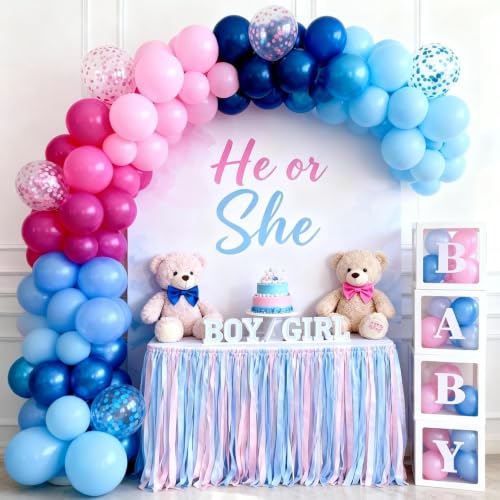 Pink and Blue Balloons Set - 35pcs 12 Inch Metallic & Confetti
