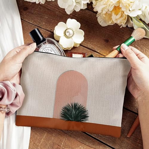Boho Botanical Makeup Bag - Linen Mid Century Modern Cosmetic Pouch