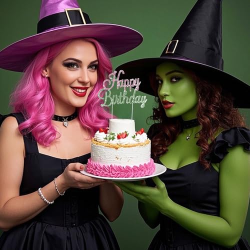 Witch Theme Birthday Cake Topper - Pink & Green Rhinestones