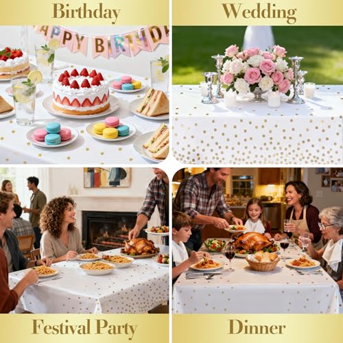 Gold Plastic Tablecloths 54x108 Inches - Pack of 4 Waterproof Disposable Party Covers