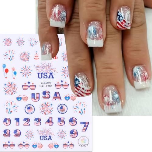 POWPOP 6PCS Patriotic 4th of July Nail Art Stickers & Decals