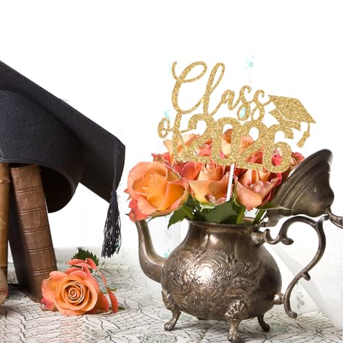 Class of 2026 Graduation Cake Topper - Gold Glitter Decor
