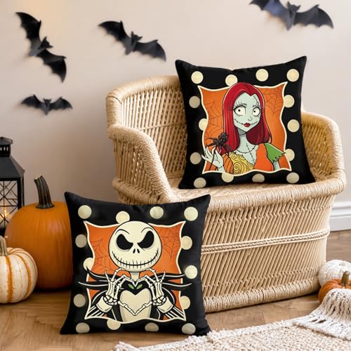 Veloranty 4-Piece Halloween Throw Pillow Covers, 18x18 Inch Cotton Linen