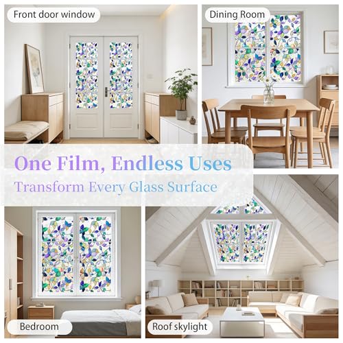 Finnez Stained Glass Window Privacy Film - Rainbow Effect, 17.5" x 78.7"